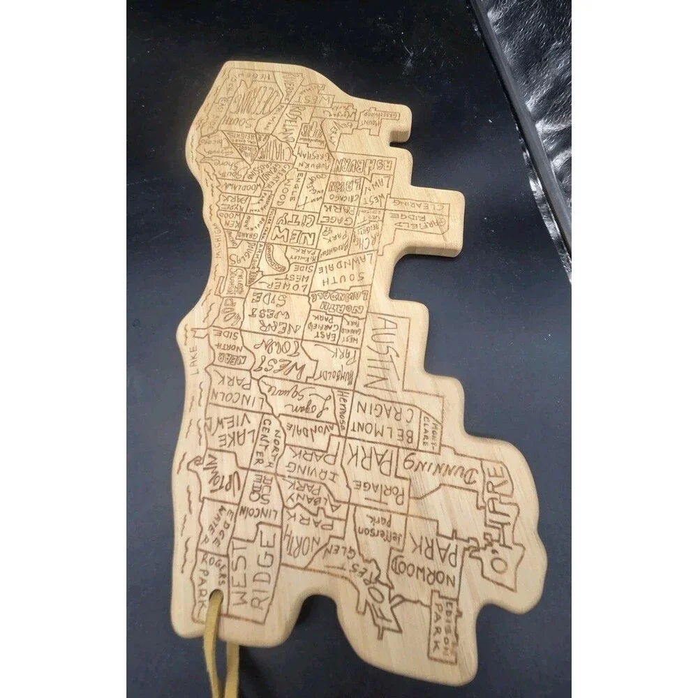 Chicago Neighborhood Map Bamboo Cutting Charcueterie Board NWT